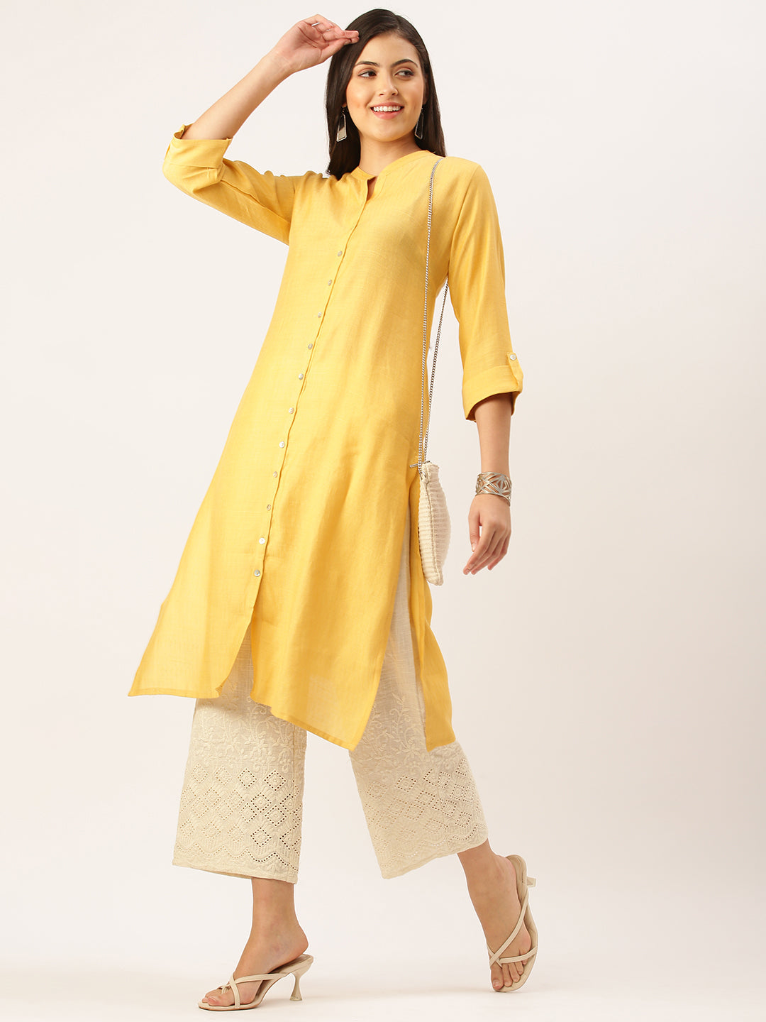 Women's Mustard Solid Straight Kurta