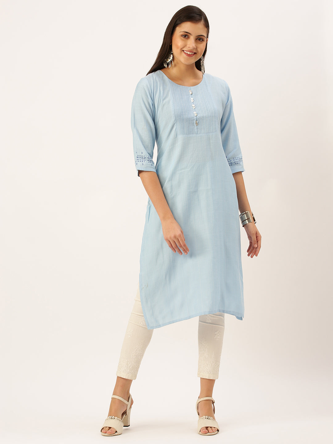 Women's Blue Solid Straight Kurta