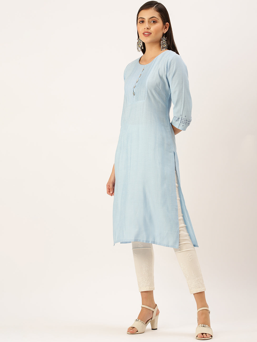 Women's Blue Solid Straight Kurta