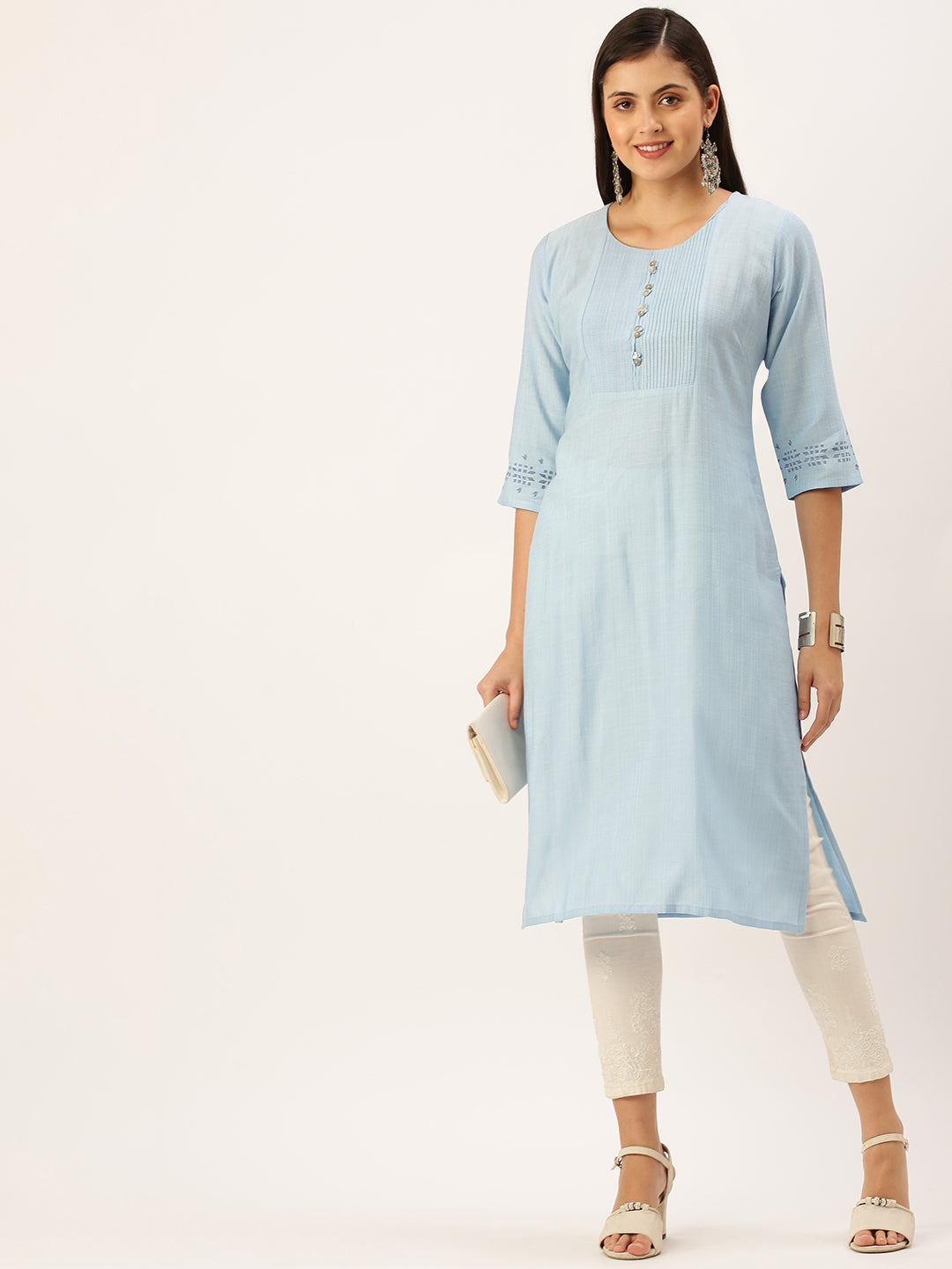 Women's Blue Solid Straight Kurta