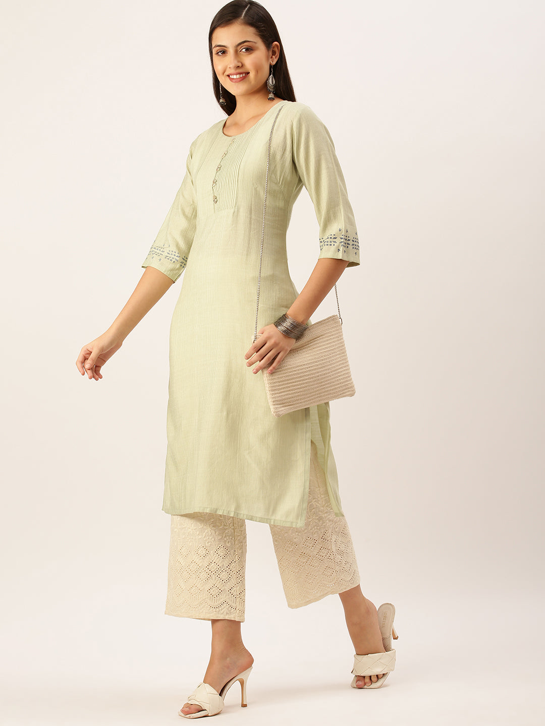 Women's Green Solid Straight Kurta