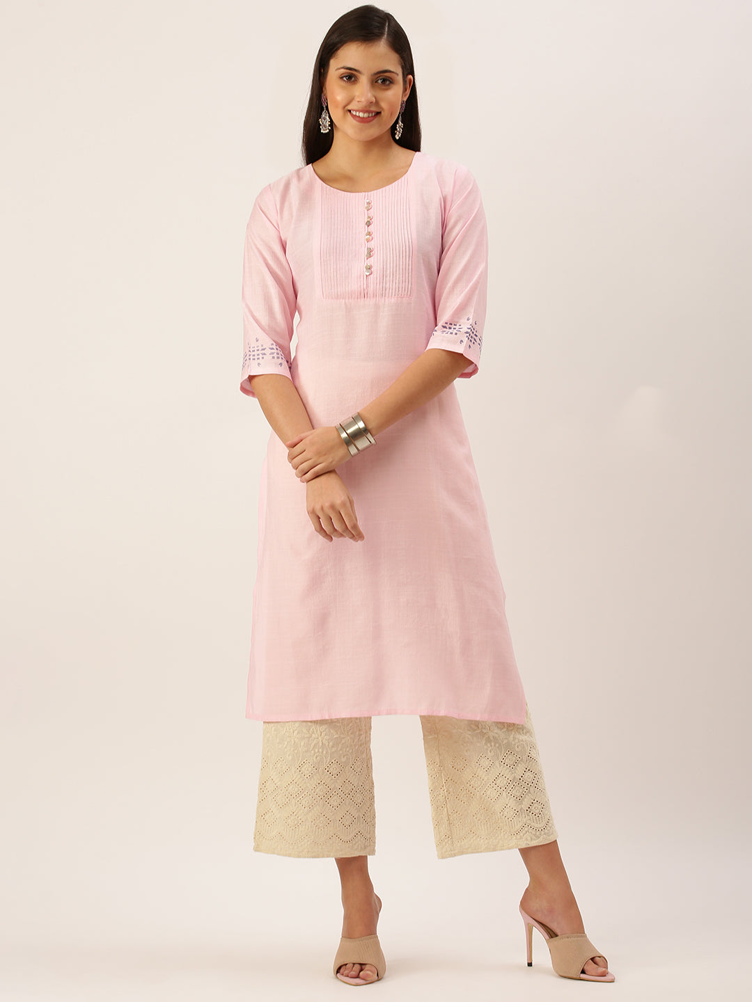 Women's Pink Solid Straight Kurta