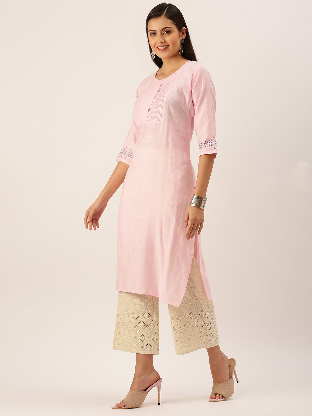 Women's Pink Solid Straight Kurta