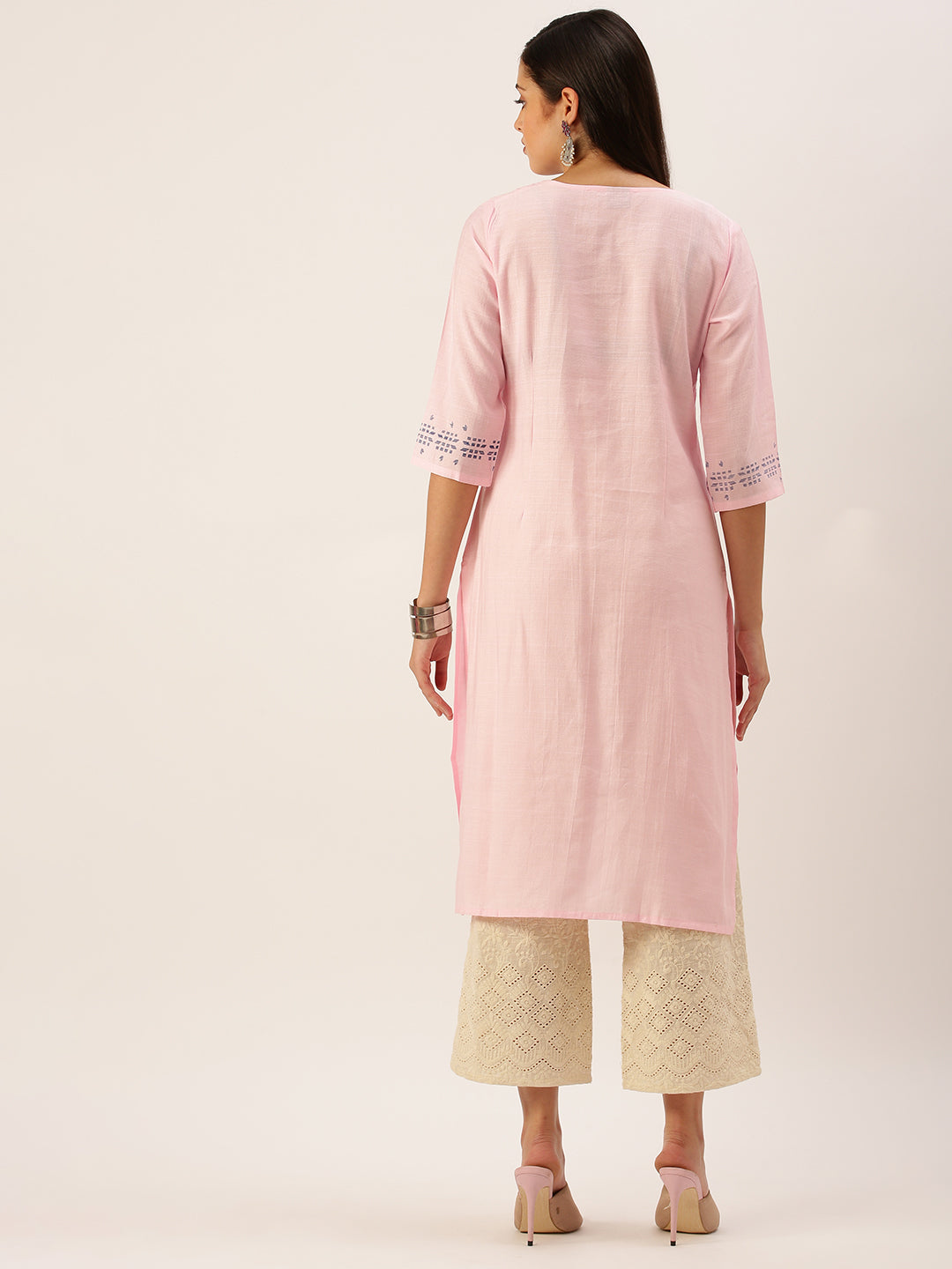 Women's Pink Solid Straight Kurta