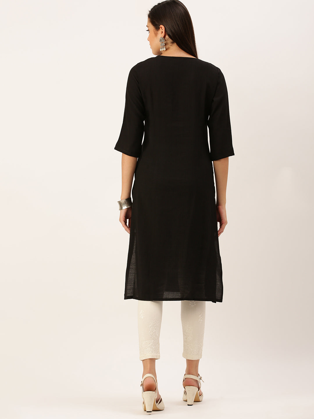 Women's Black Solid Straight Kurta