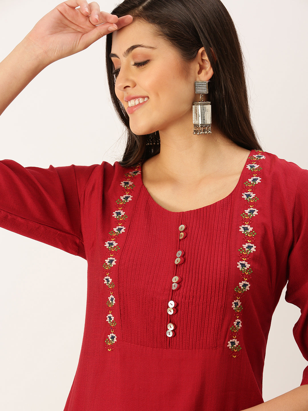 Women's Red Solid Straight Kurta