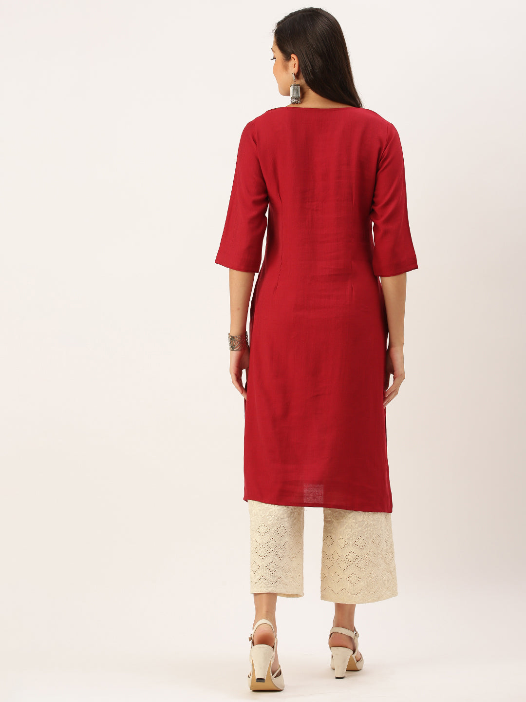 Women's Red Solid Straight Kurta