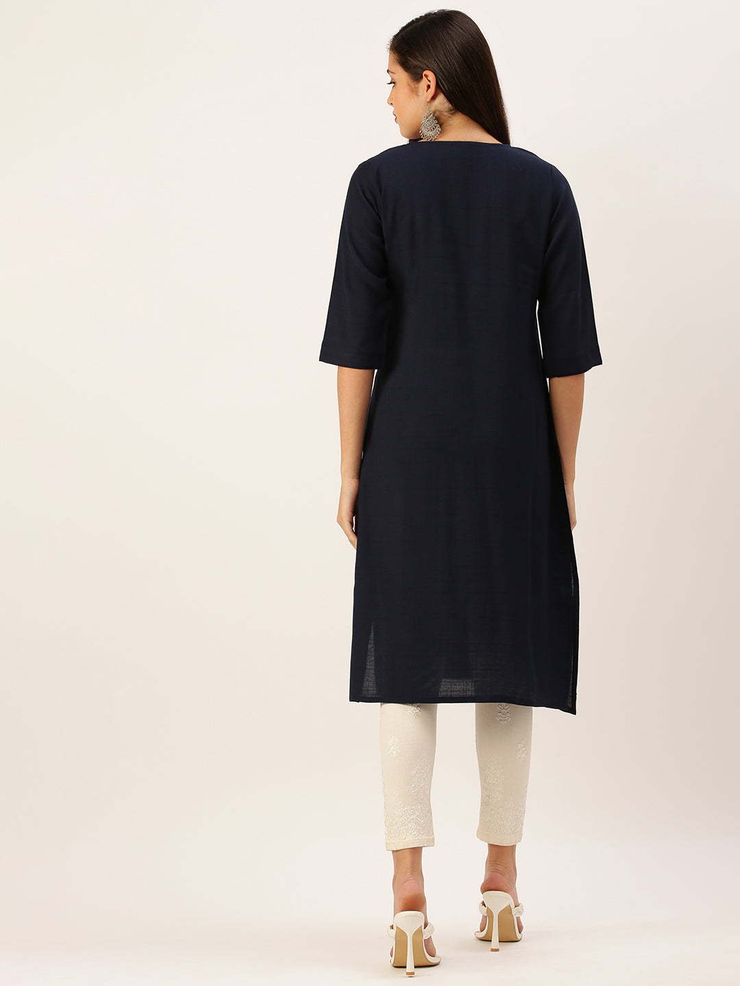 Women's Navy Blue Solid Straight Kurta