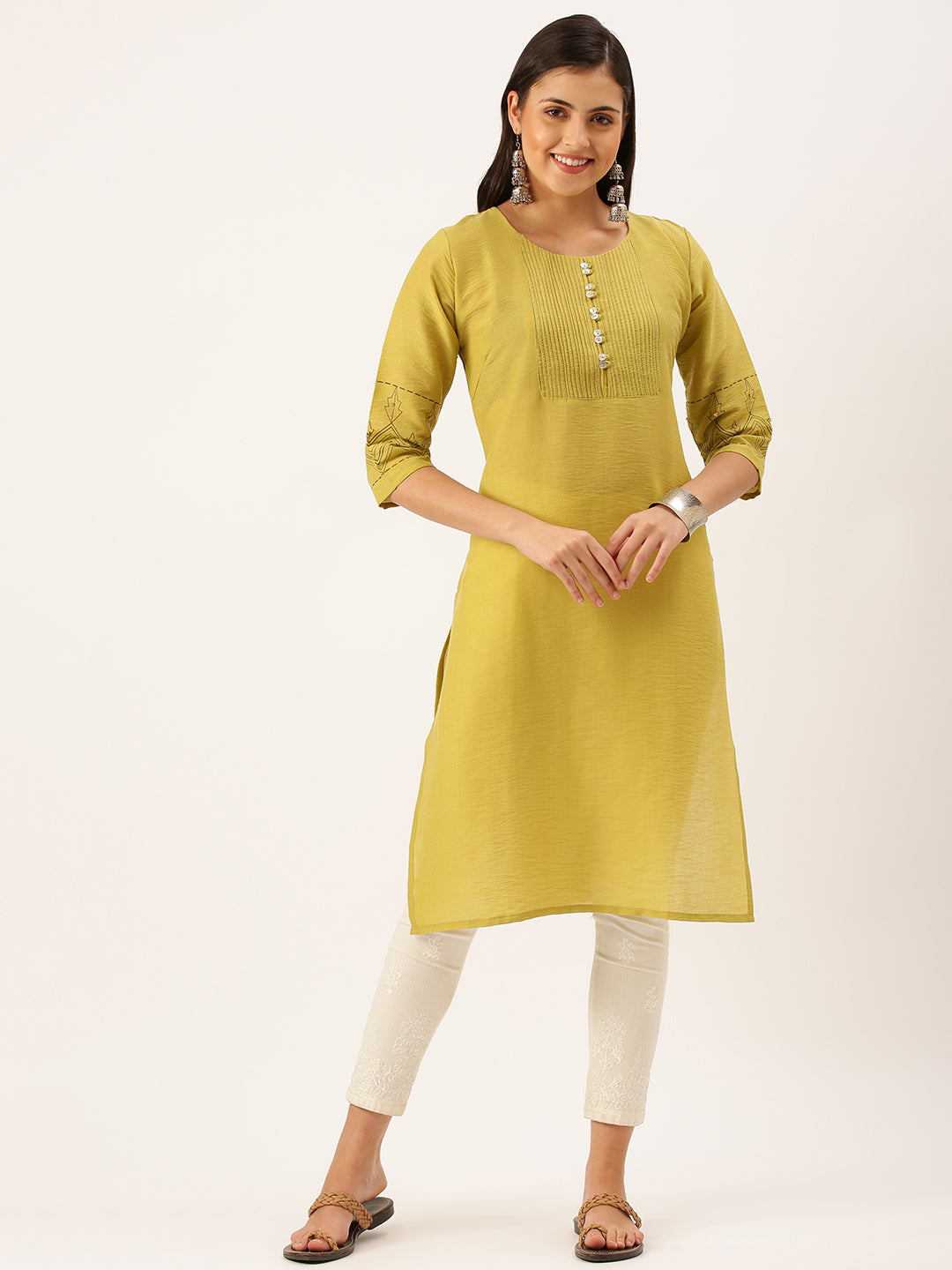 Women's Green Solid Straight Kurta