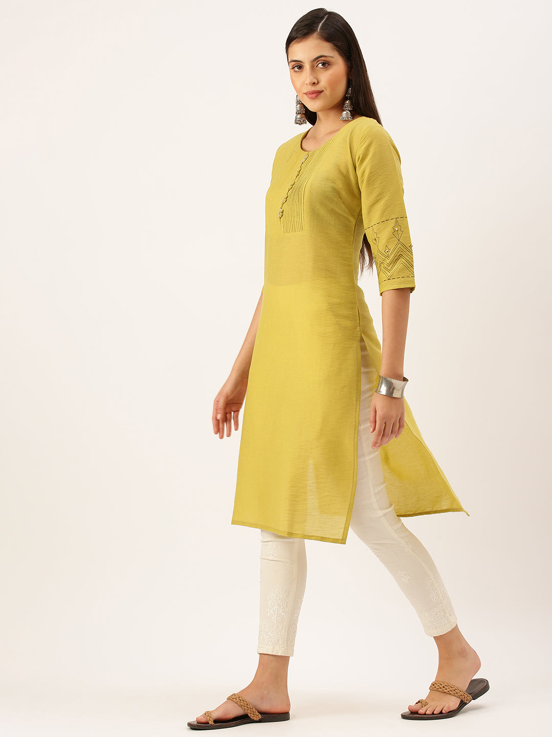 Women's Green Solid Straight Kurta