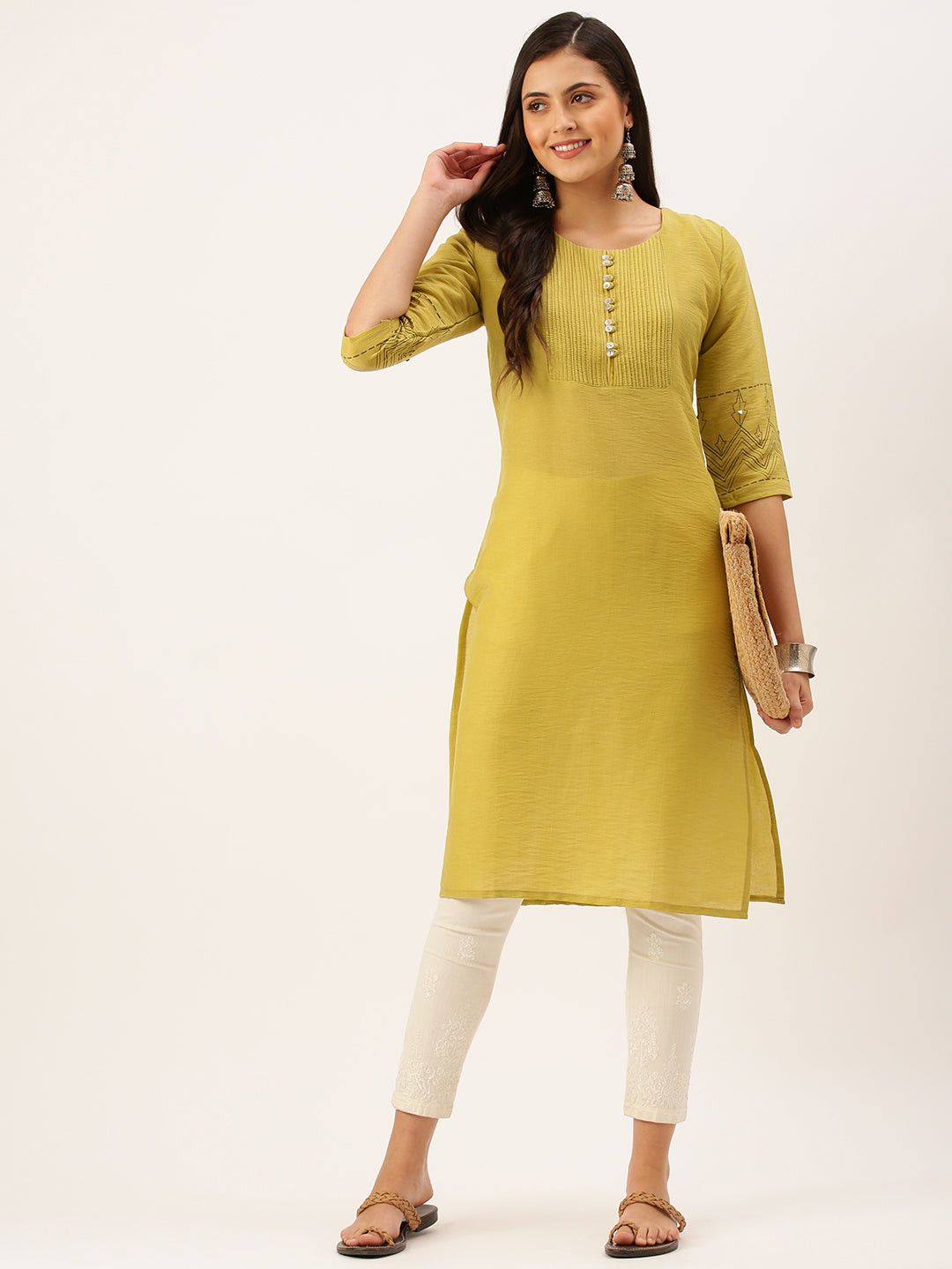 Women's Green Solid Straight Kurta