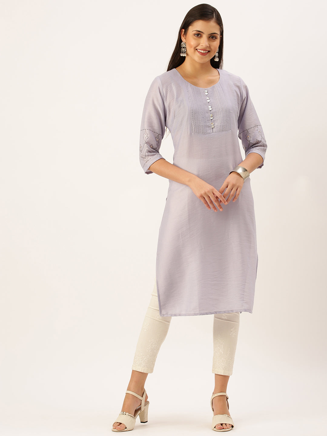 Women's Purple Solid Straight Kurta