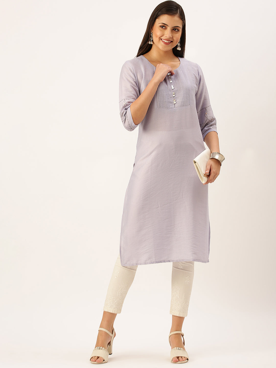 Women's Purple Solid Straight Kurta