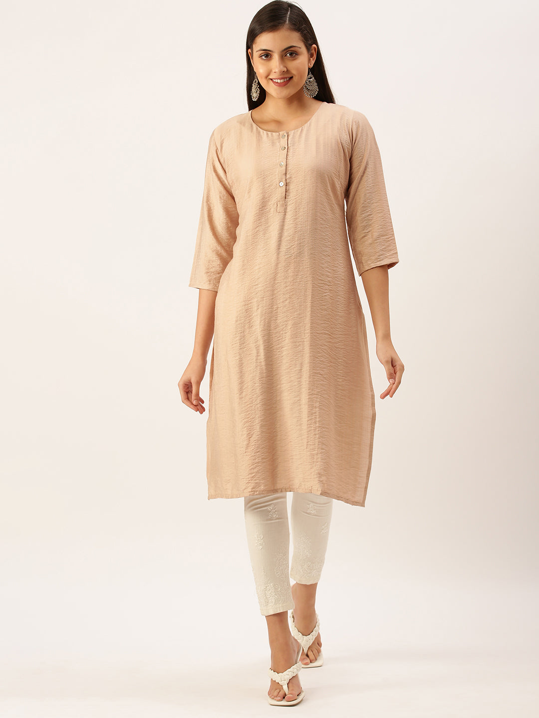 Women's Beige Solid Straight Kurta