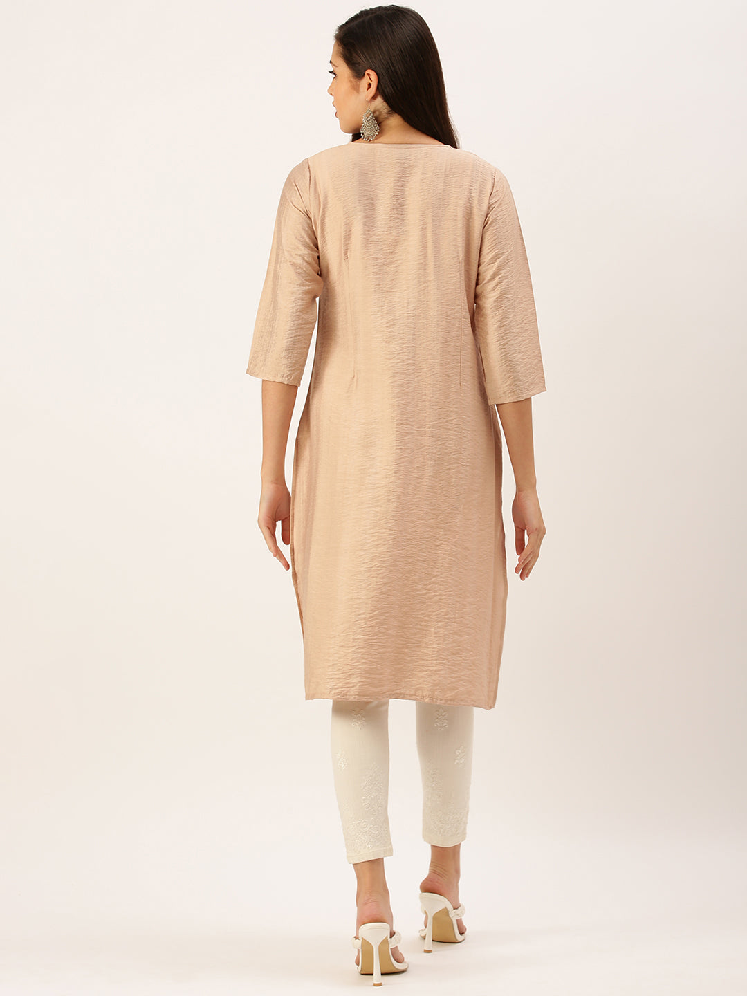 Women's Beige Solid Straight Kurta