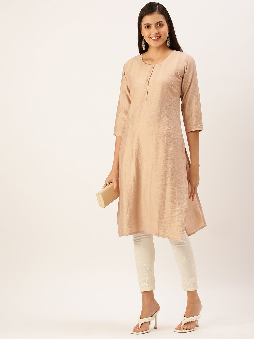 Women's Beige Solid Straight Kurta