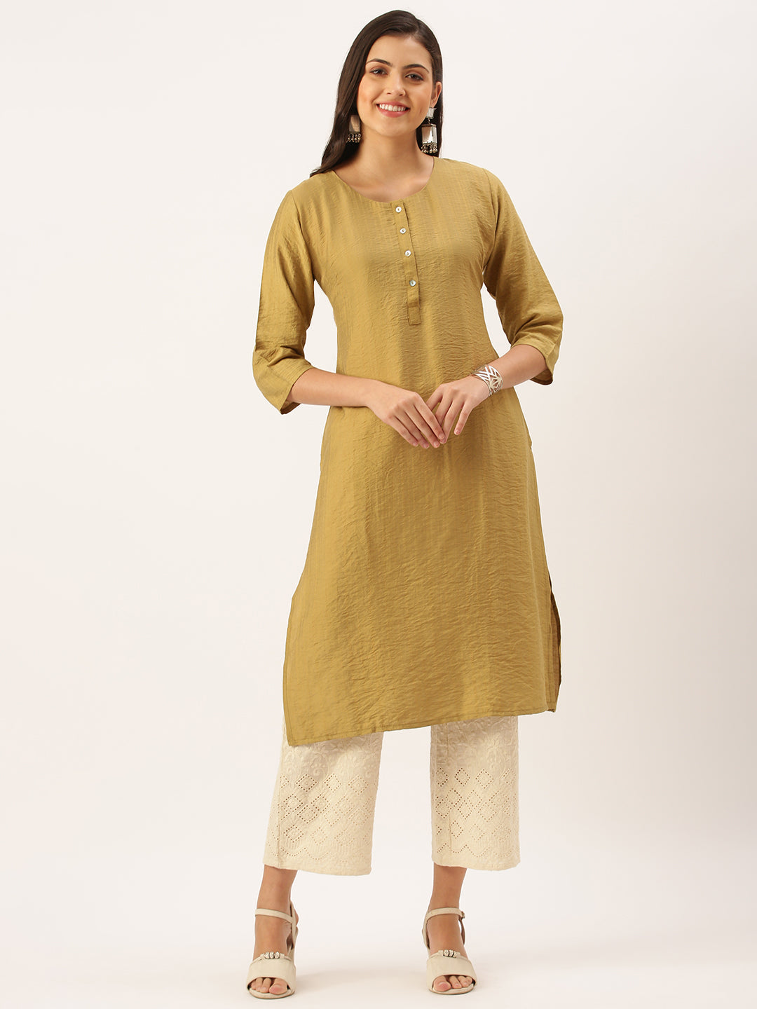 Women's Green Solid Straight Kurta