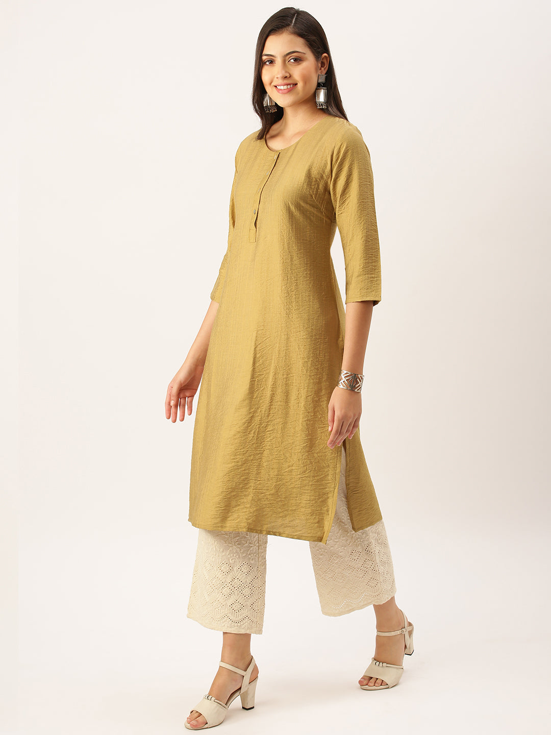 Women's Green Solid Straight Kurta