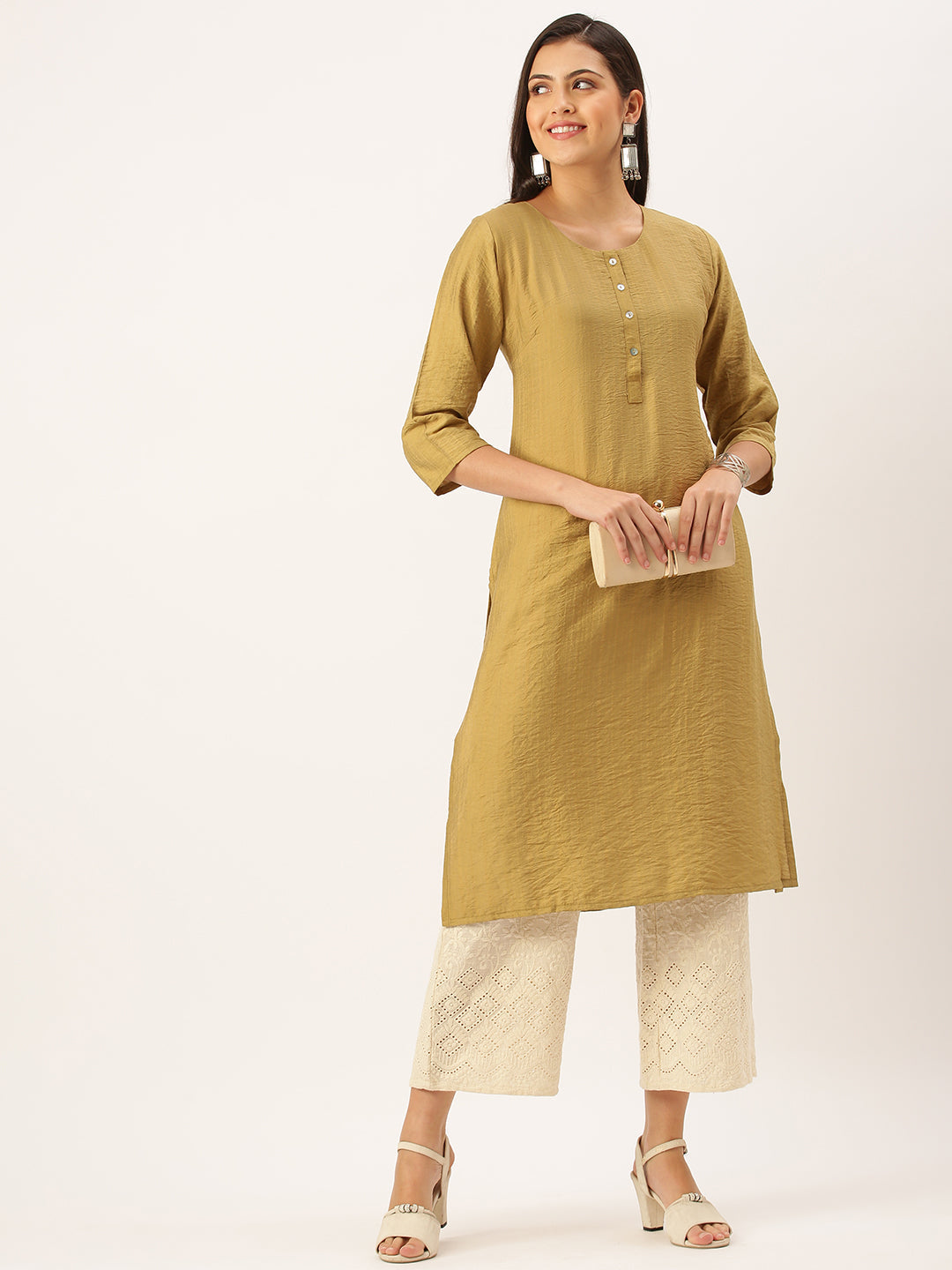 Women's Green Solid Straight Kurta