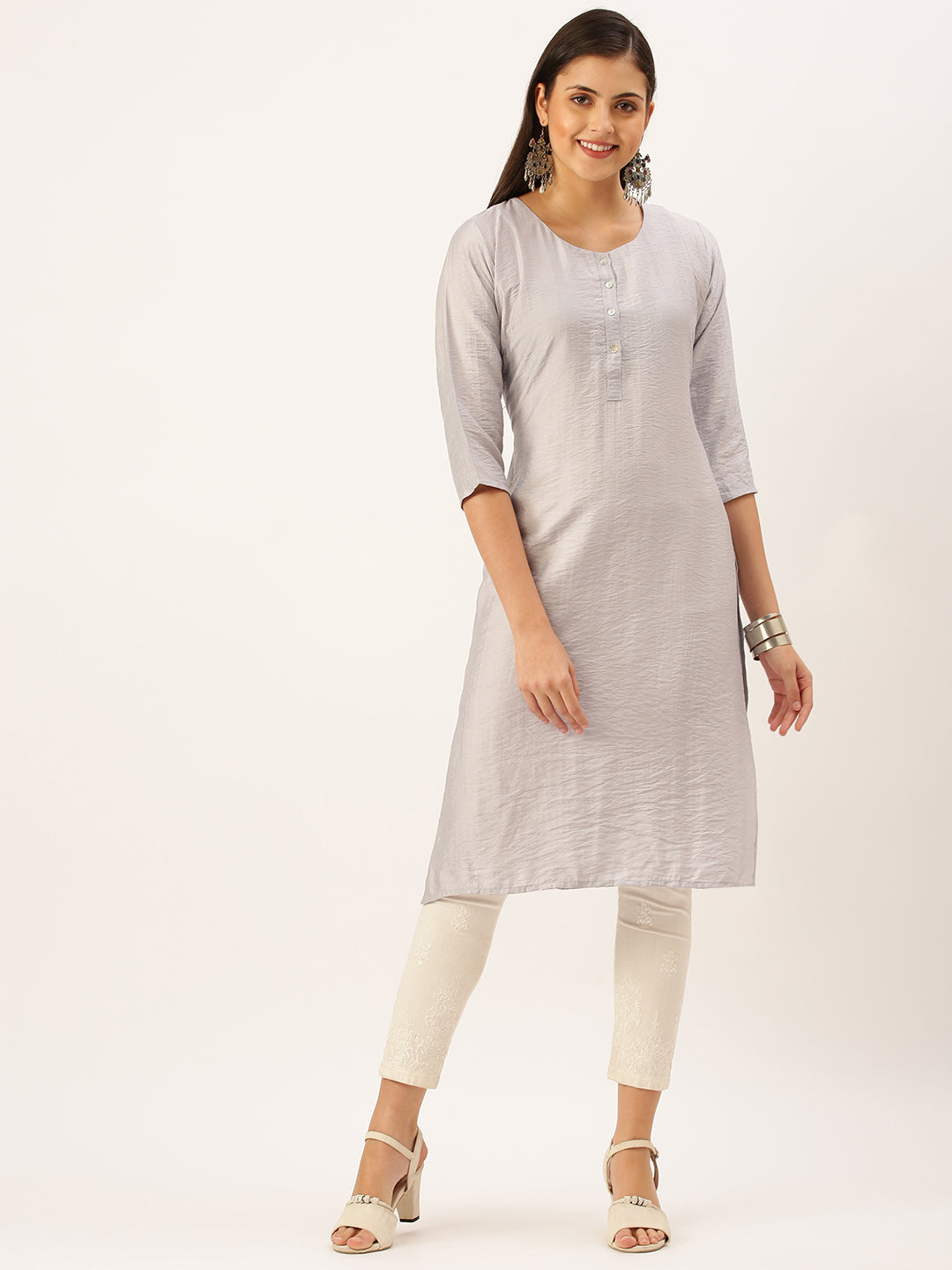 Women's Grey Solid Straight Kurta