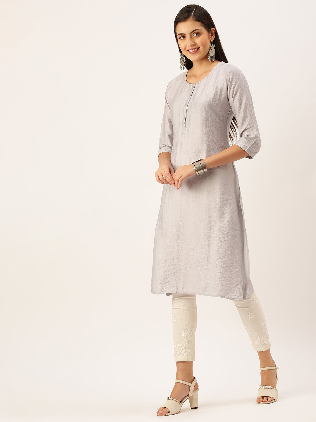 Women's Grey Solid Straight Kurta