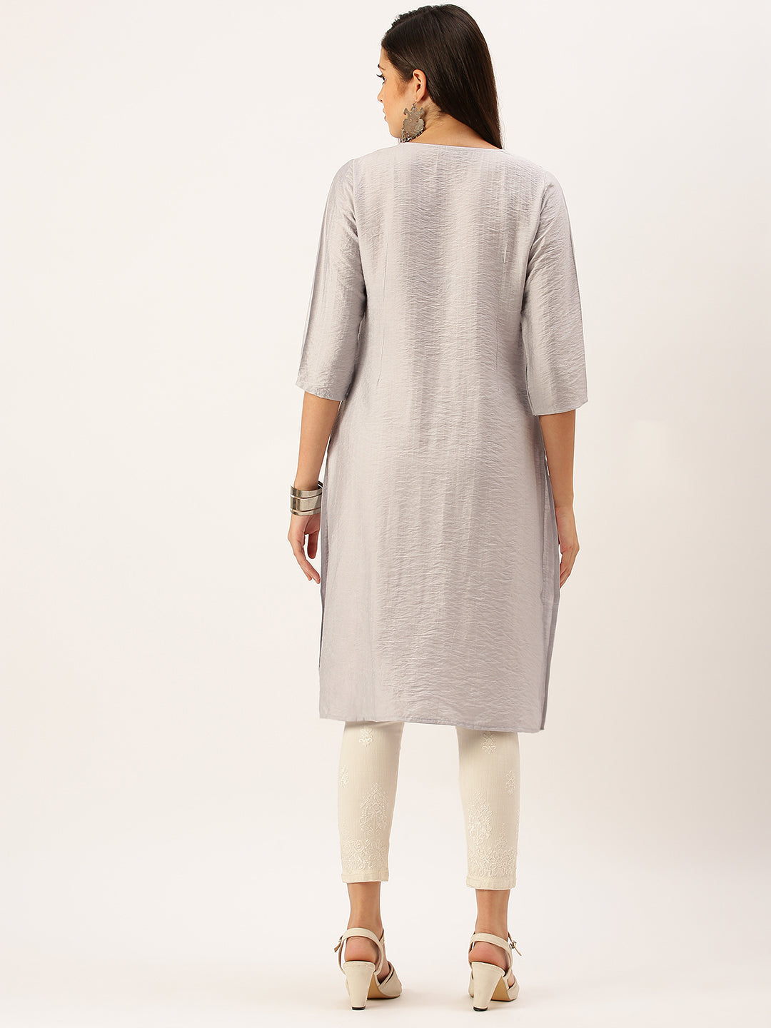 Women's Grey Solid Straight Kurta