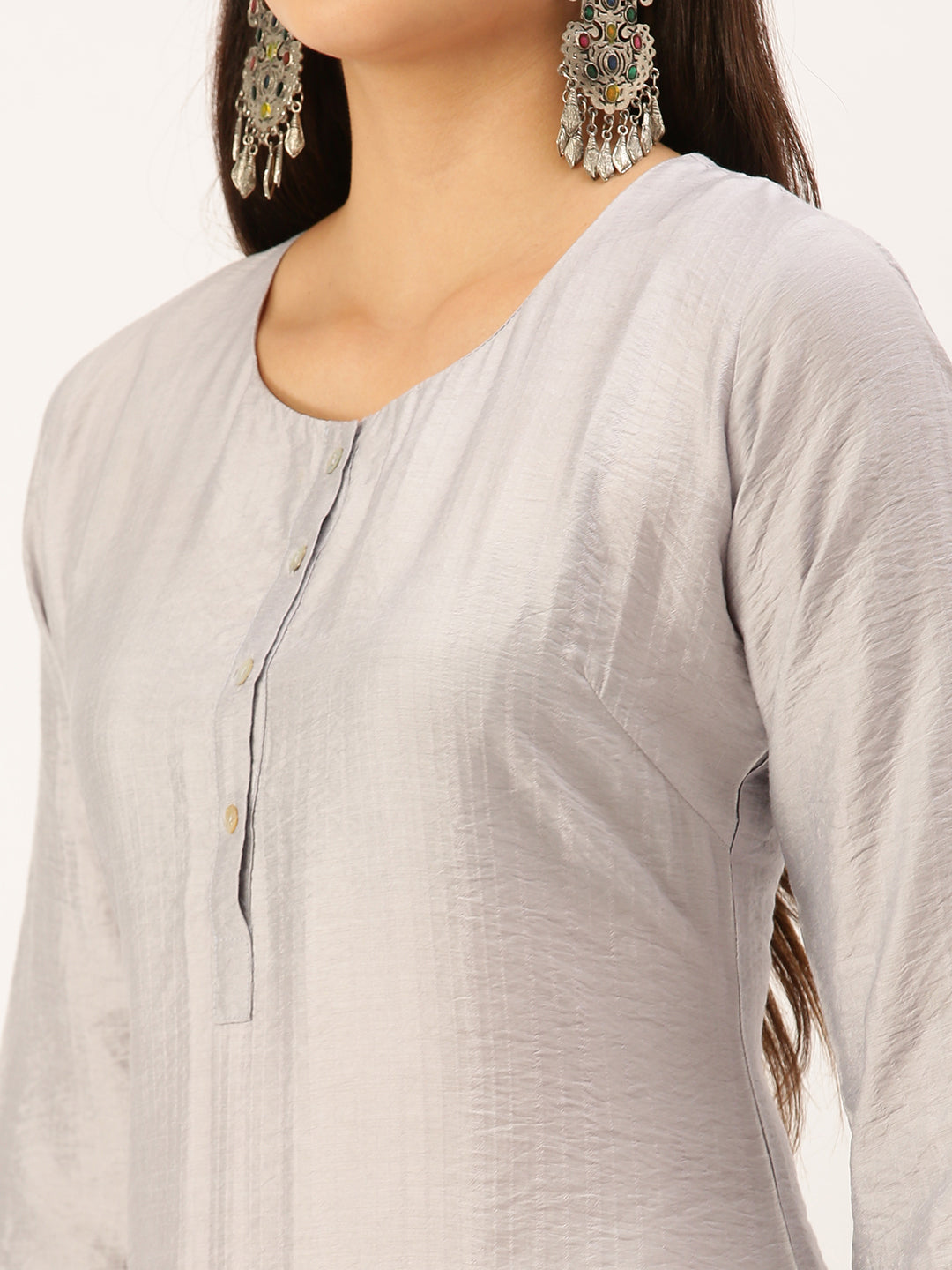 Women's Grey Solid Straight Kurta