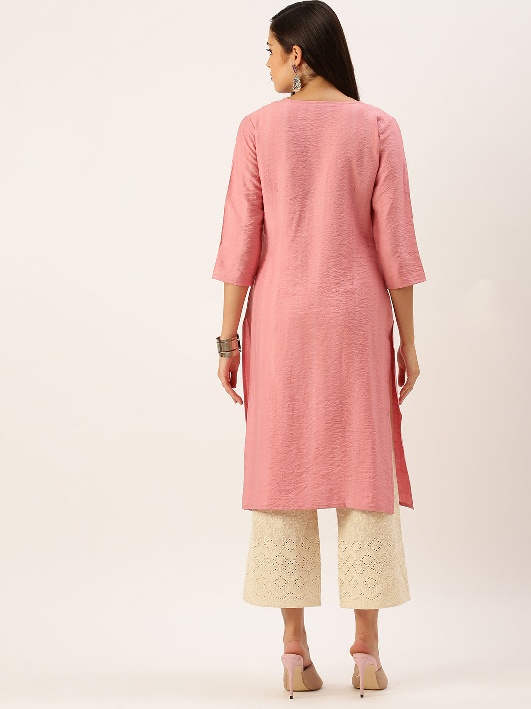 Women's Pink Solid Straight Kurta