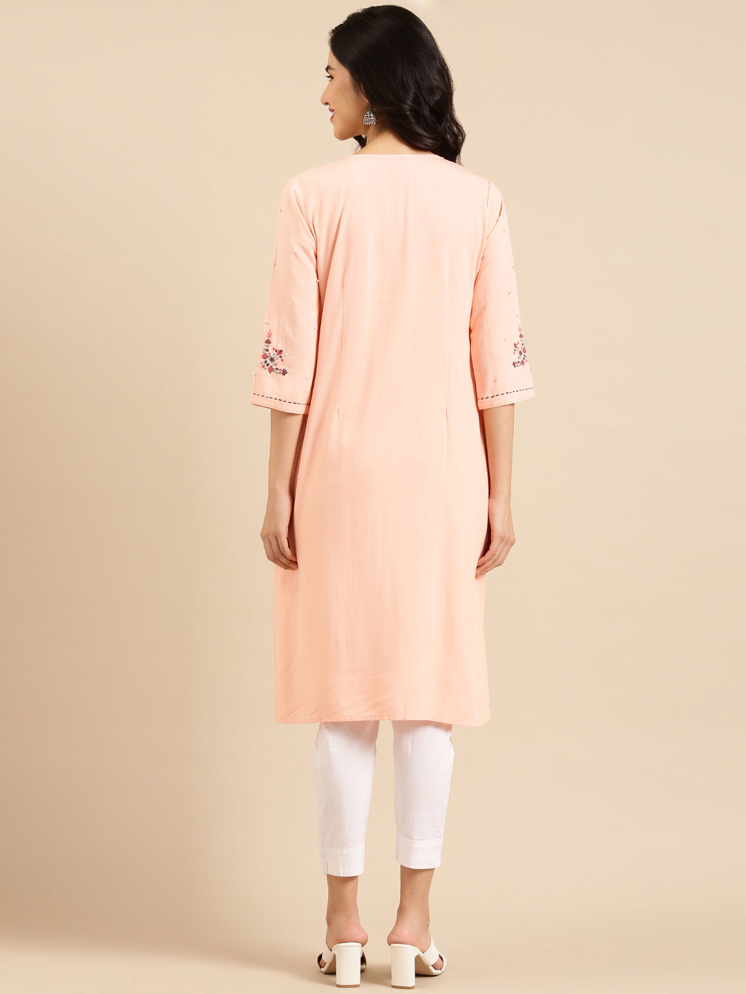 Women's Pink Embroidered Straight Kurta