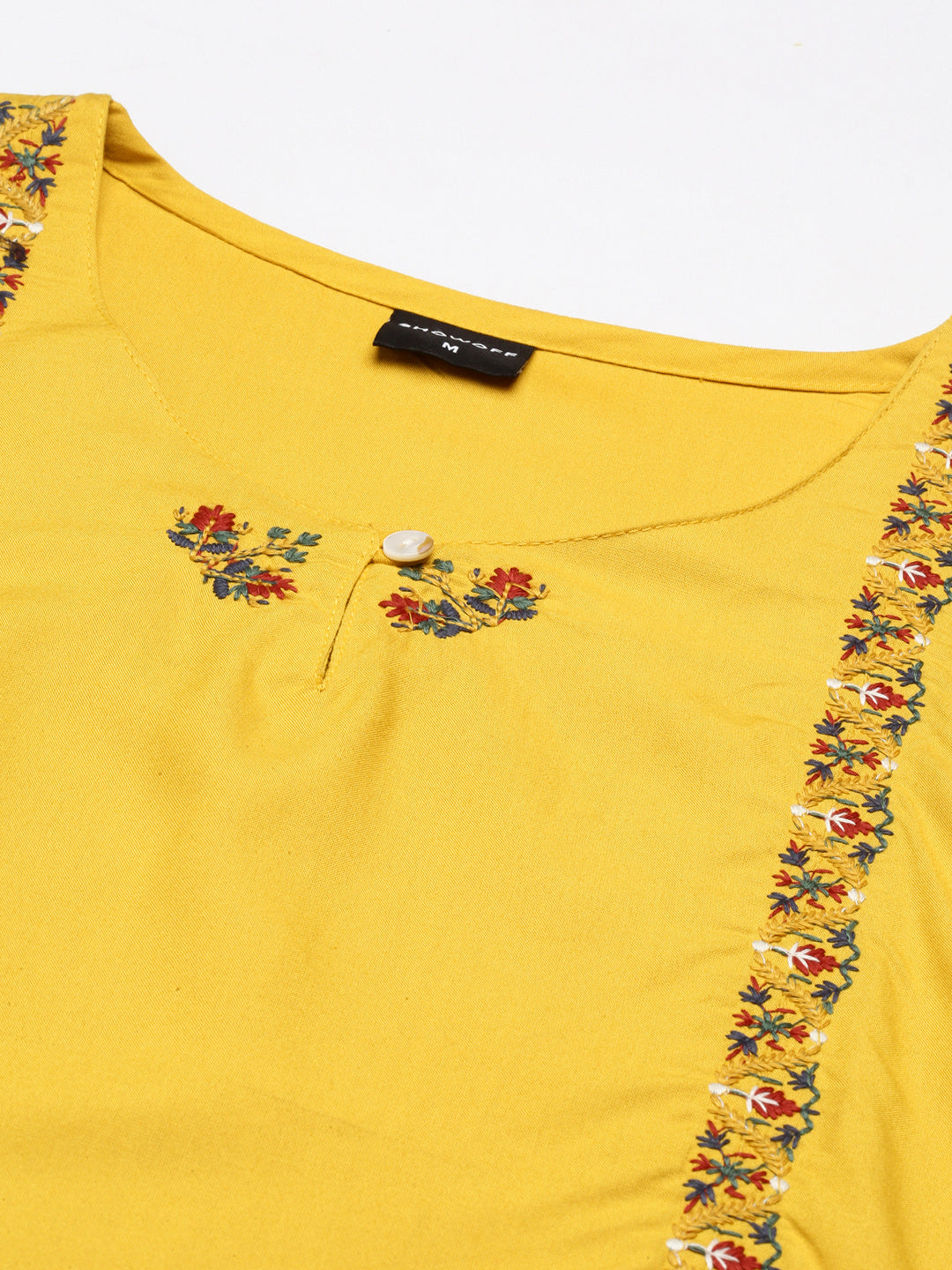 Women's Yellow Embroidered Straight Kurta