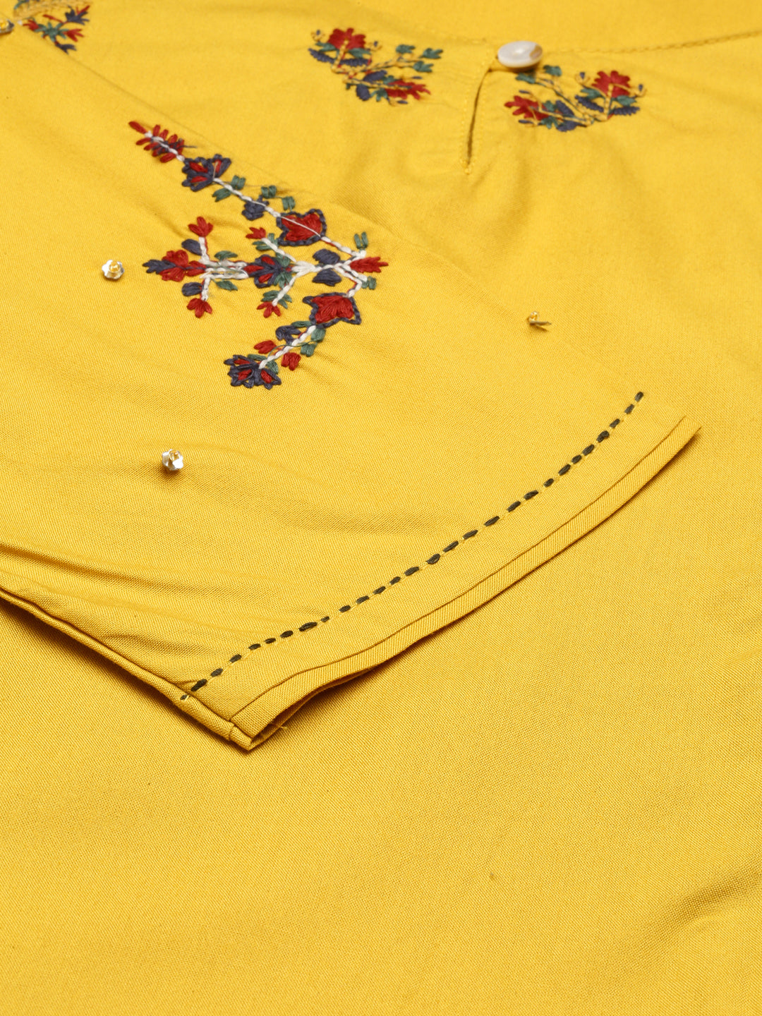 Women's Yellow Embroidered Straight Kurta