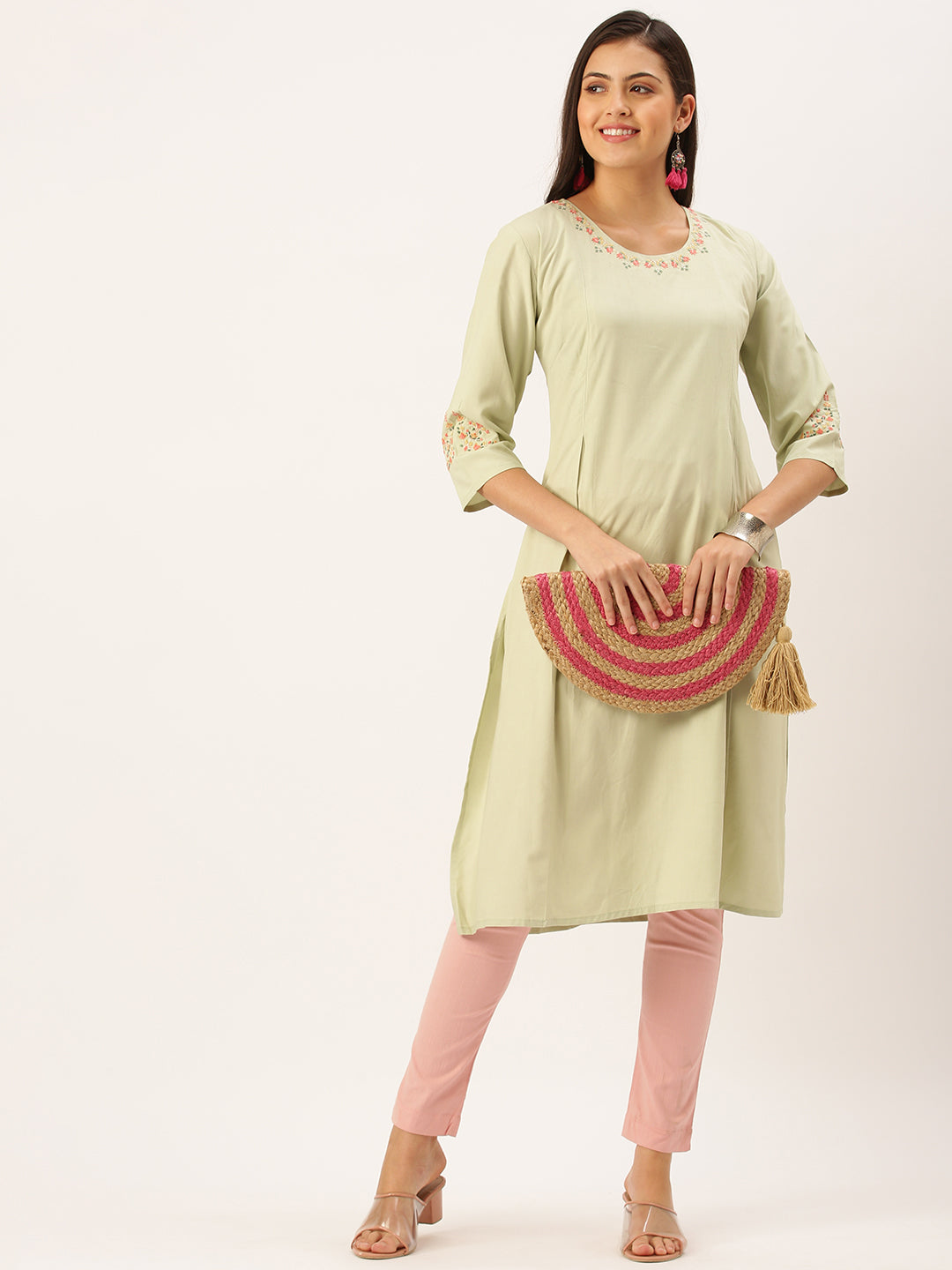 Women's Green Solid Straight Kurta