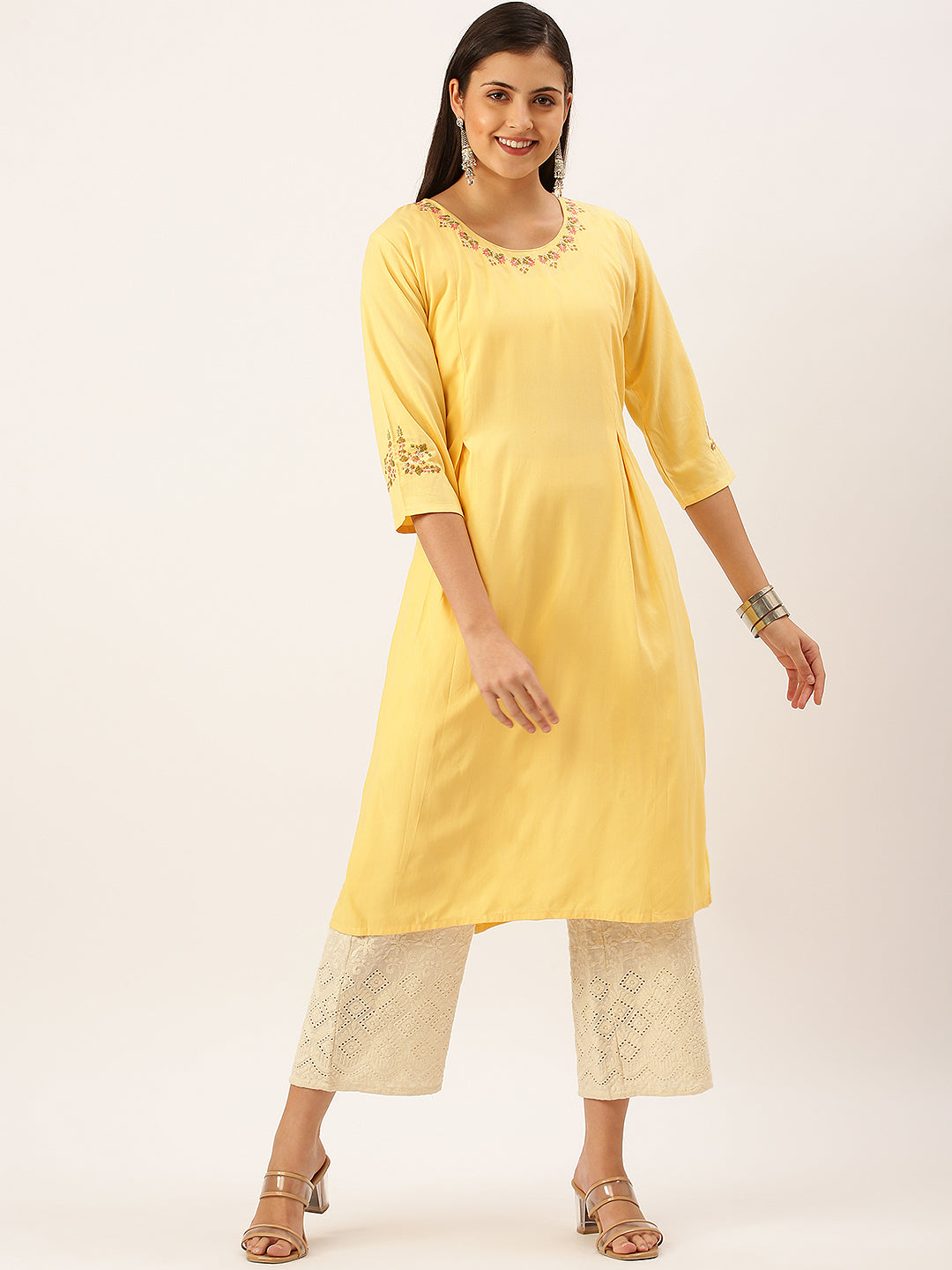 Women's Yellow Solid Straight Kurta