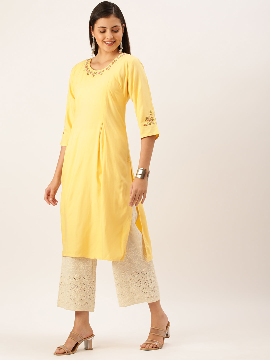 Women's Yellow Solid Straight Kurta