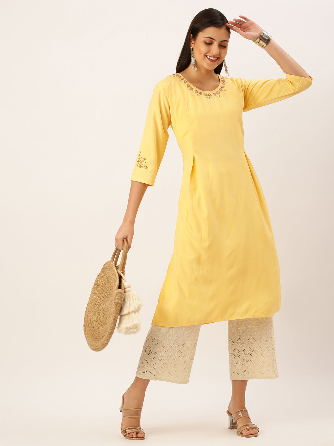 Women's Yellow Solid Straight Kurta