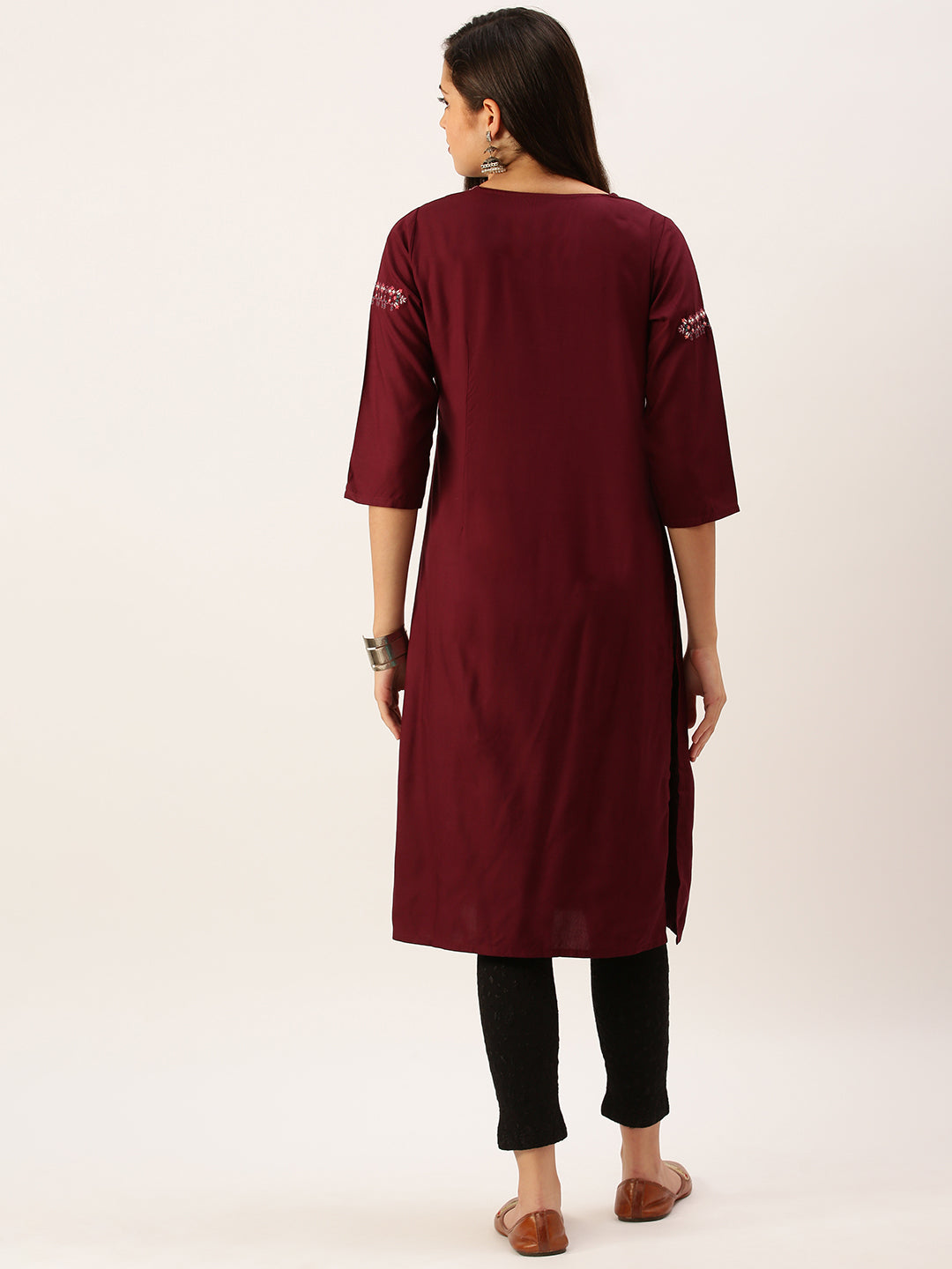 Women's Magenta Solid Straight Kurta