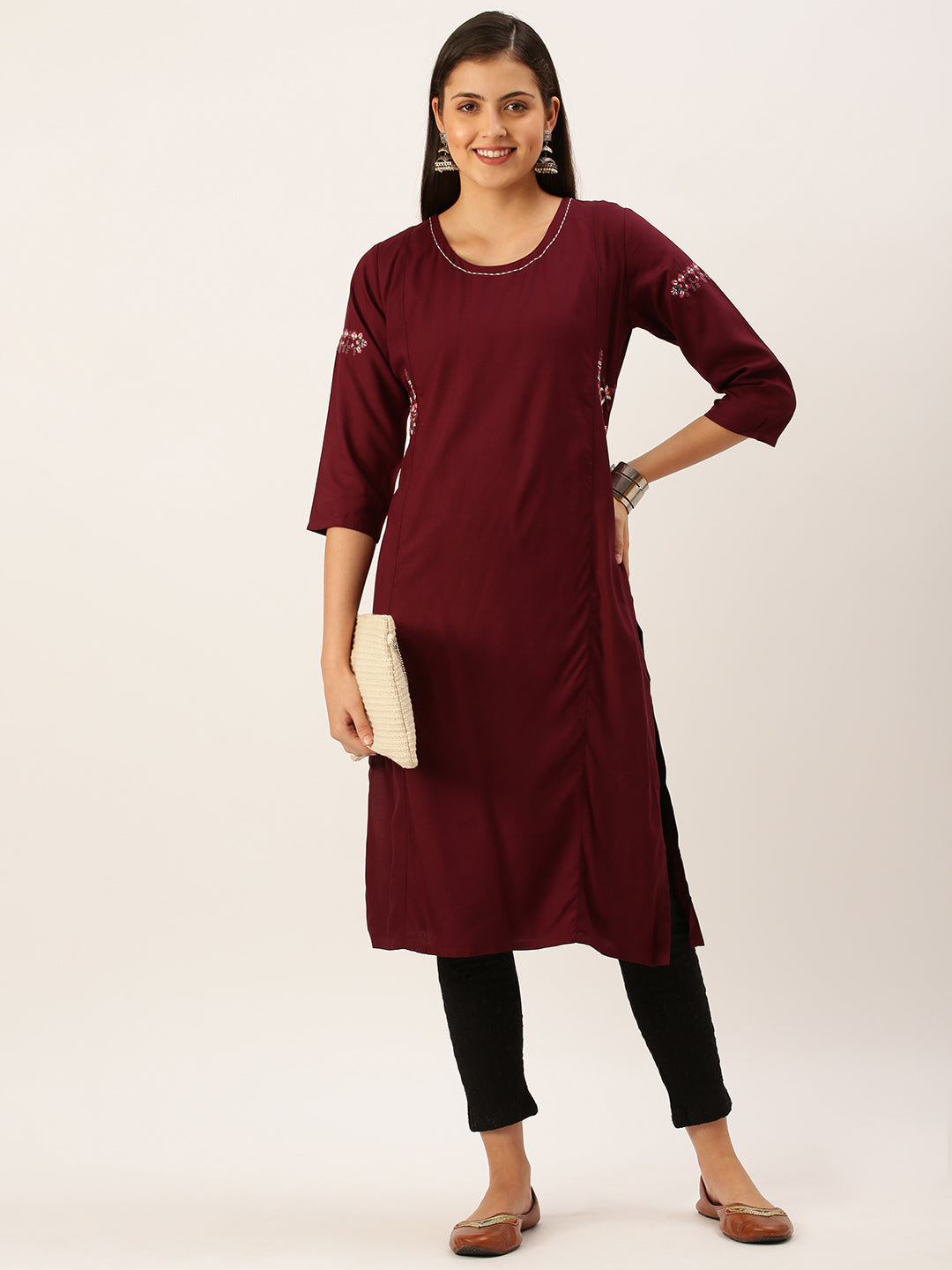 Women's Magenta Solid Straight Kurta