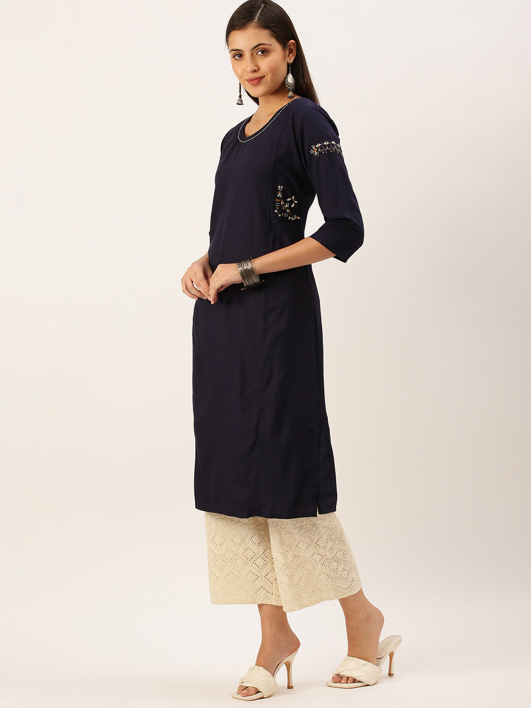 Women's Blue Solid Straight Kurta