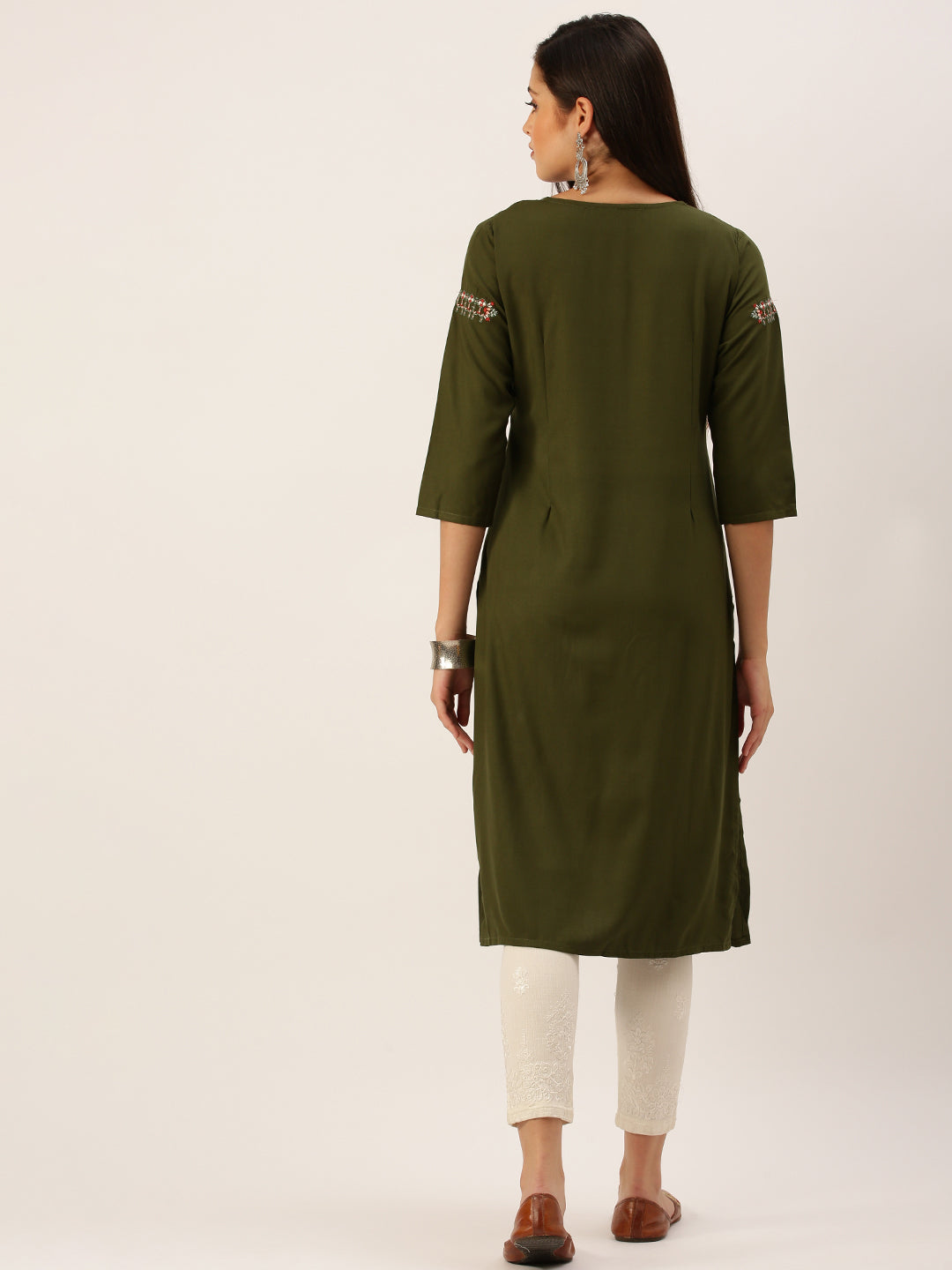 Women's Olive Solid Straight Kurta