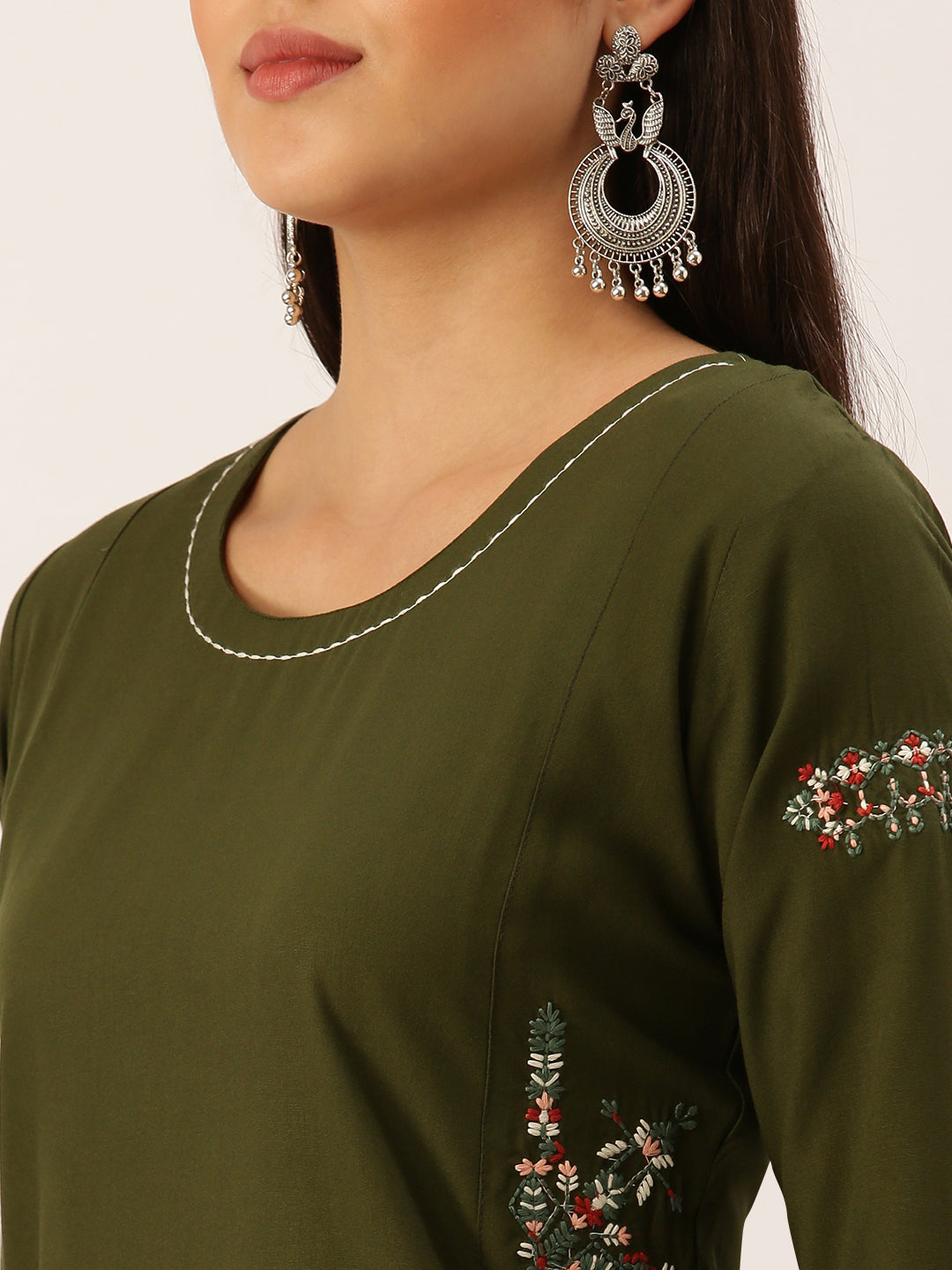 Women's Olive Solid Straight Kurta