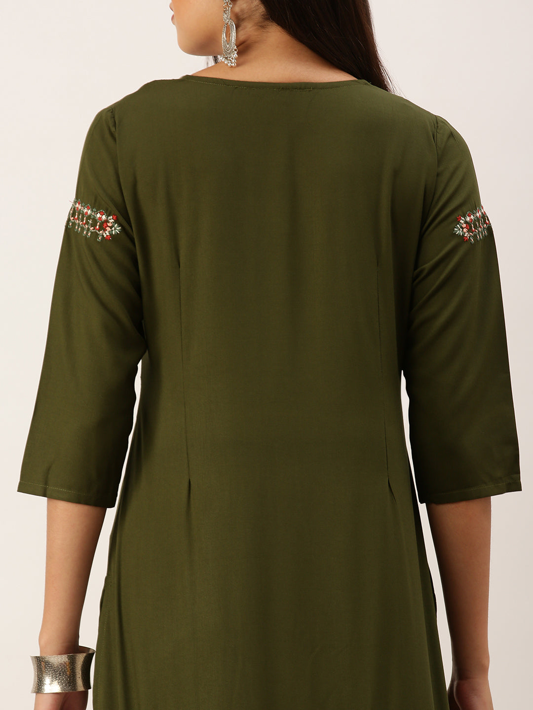 Women's Olive Solid Straight Kurta