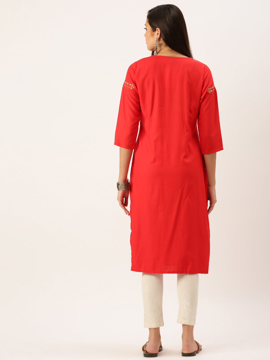 Women's Red Solid Straight Kurta