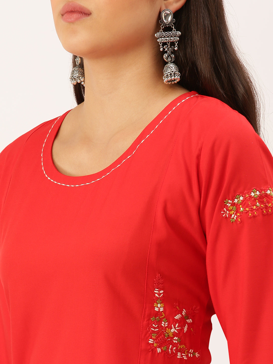 Women's Red Solid Straight Kurta