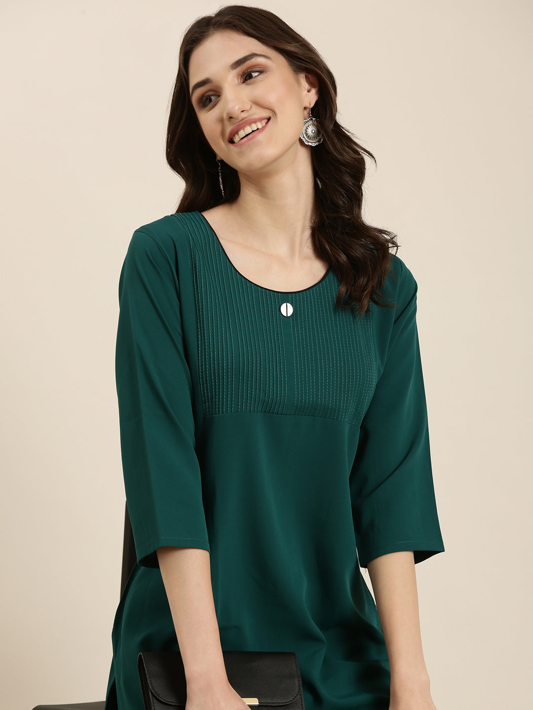 Women Teal Solid Straight Kurta