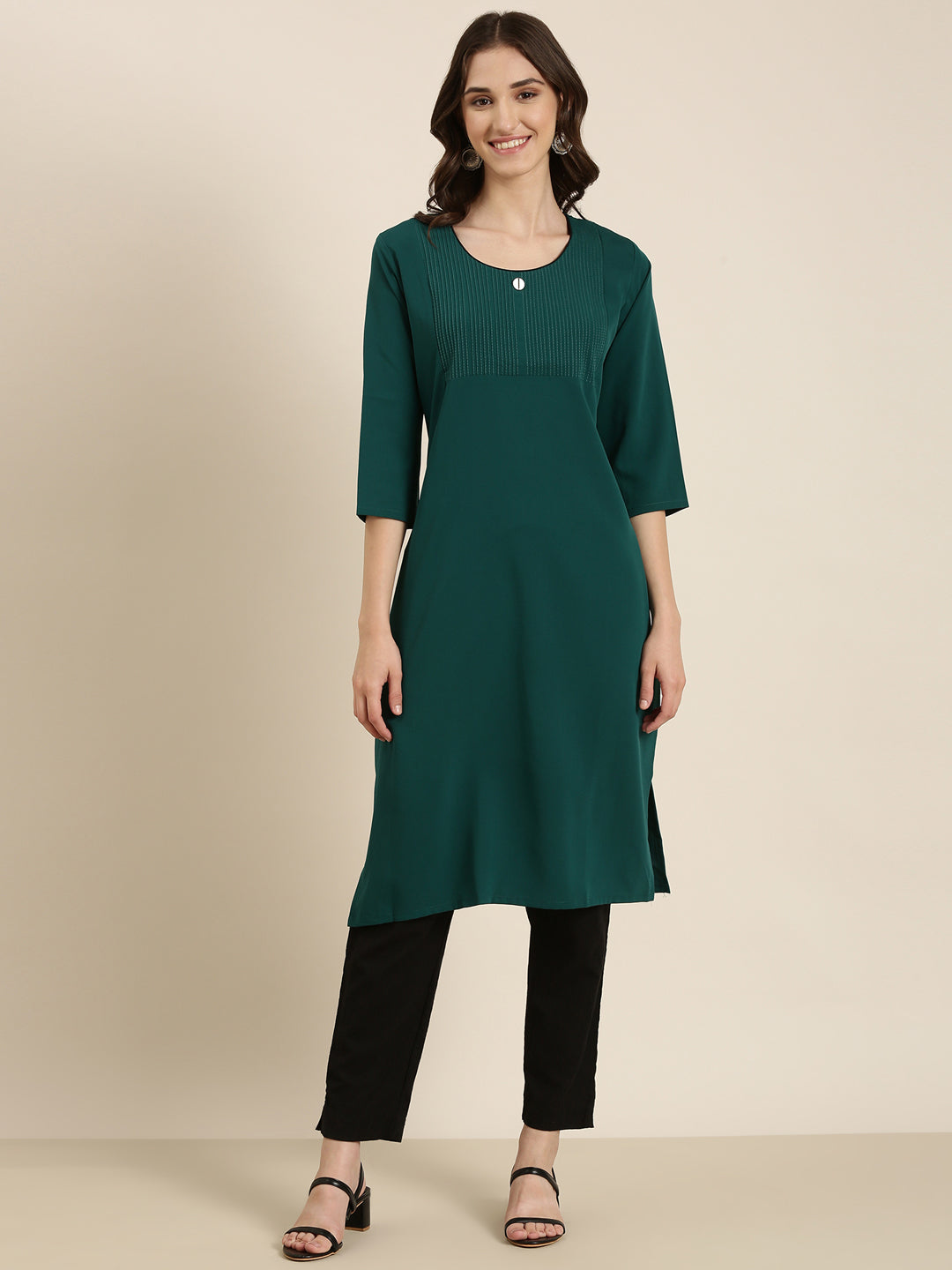 Women Teal Solid Straight Kurta