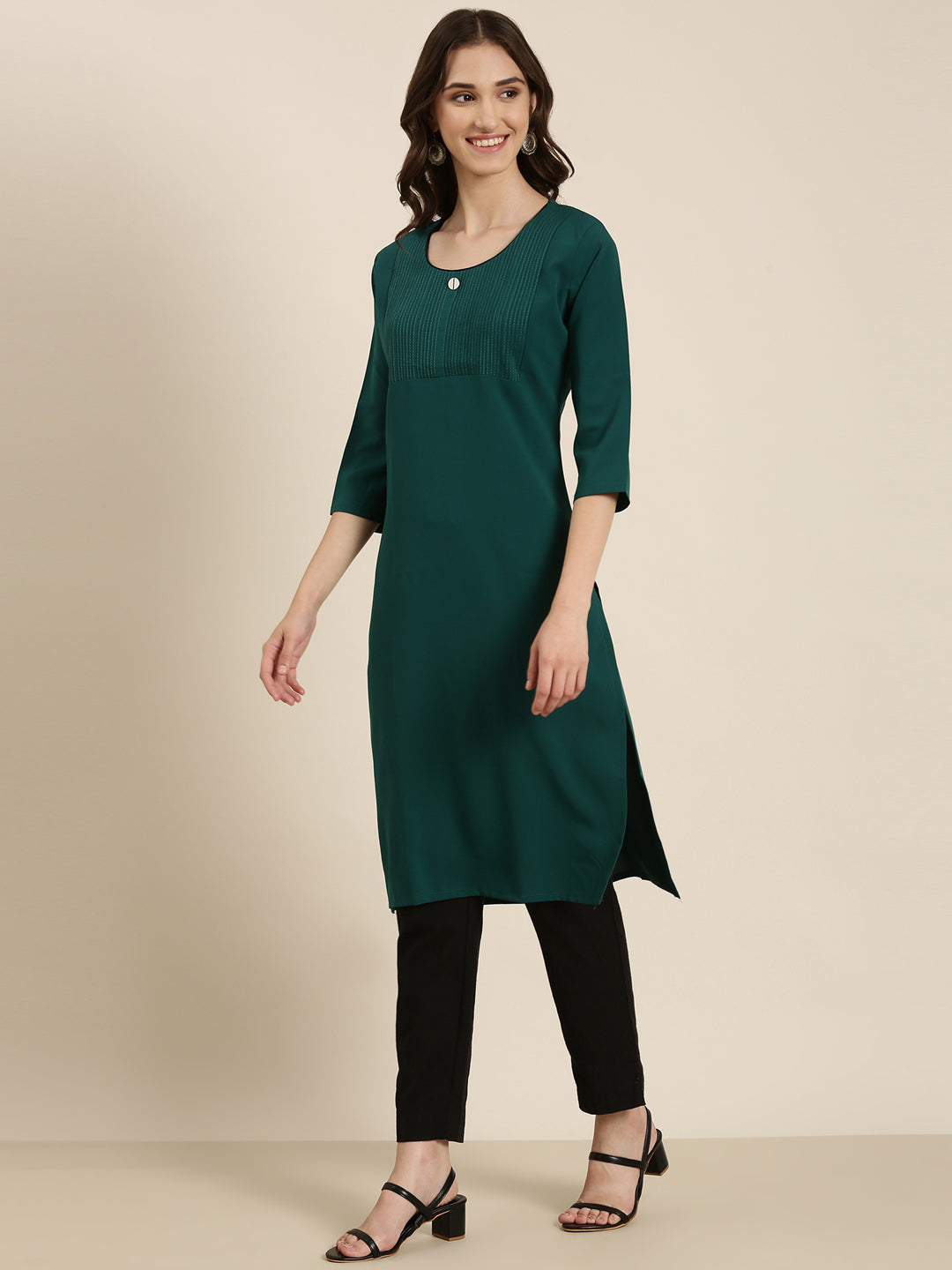 Women Teal Solid Straight Kurta