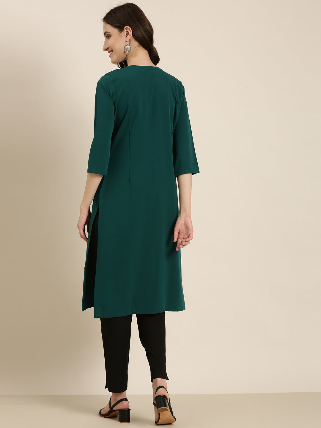 Women Teal Solid Straight Kurta