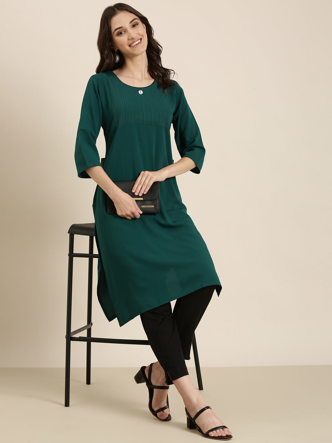 Women Teal Solid Straight Kurta