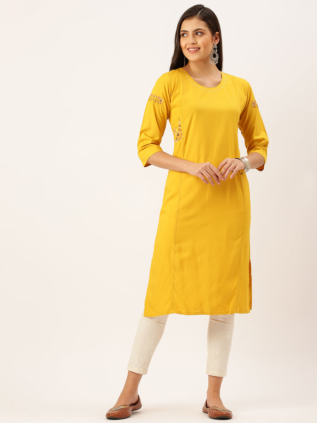 Women's Yellow Solid Straight Kurta