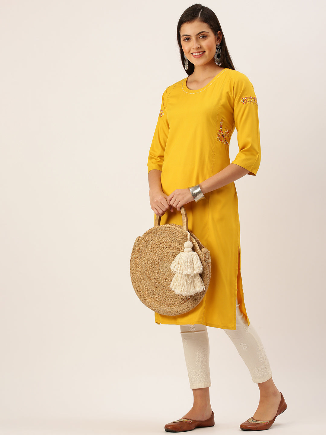 Women's Yellow Solid Straight Kurta